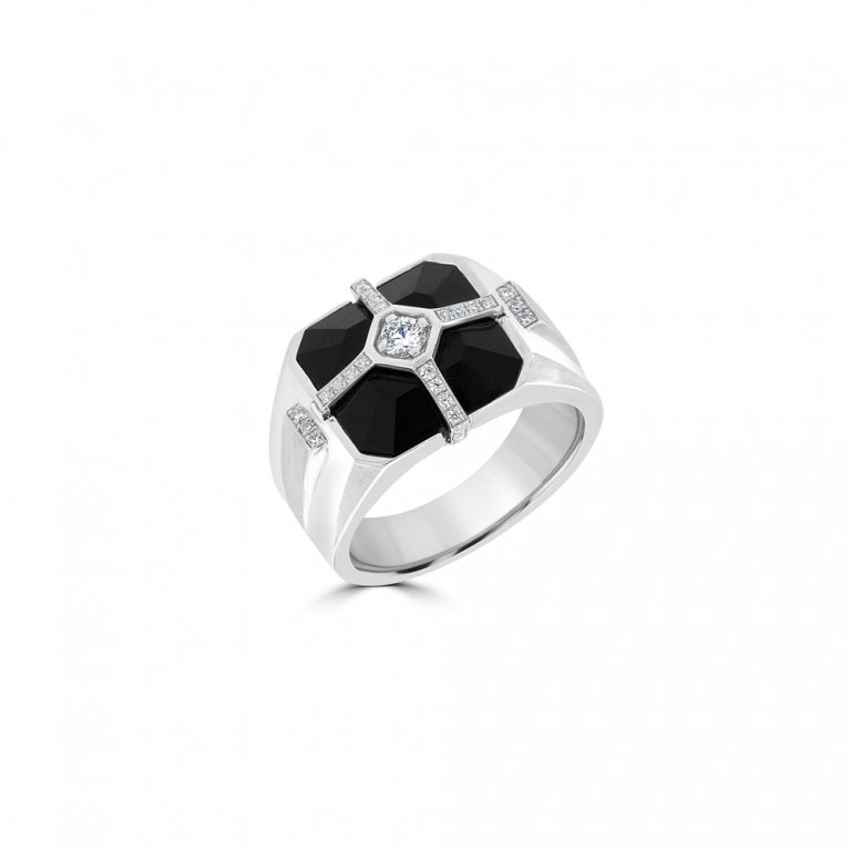 Black Agate Cross Diamond Ring