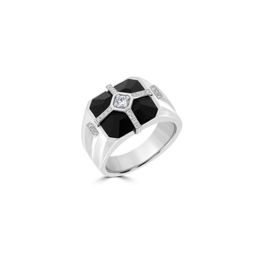 Black Agate Cross Diamond Ring