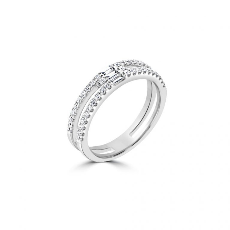 Baguette Diamond Double Row Ring in 18K White Gold