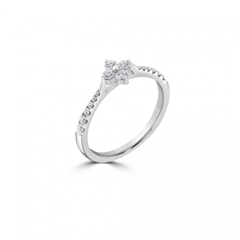 Diamond Floral Cluster Pavé Ring in 18K White Gold