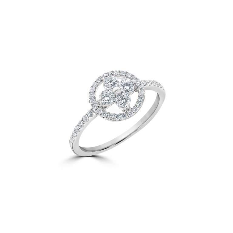 Diamond Floral Cluster Open Circle Ring