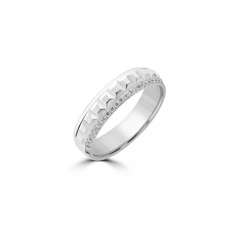 Diamond Square Faceted Ring in 18K White Gold
