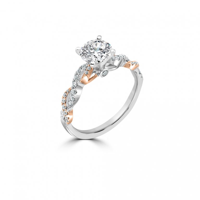 Diamond Twist Band Engagement Ring in 18K White Gold, 18K Rose Gold