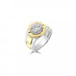 Diamond Round Grosgrain Ribbed Halo Ring in 18K White Gold, 18K Yellow Gold