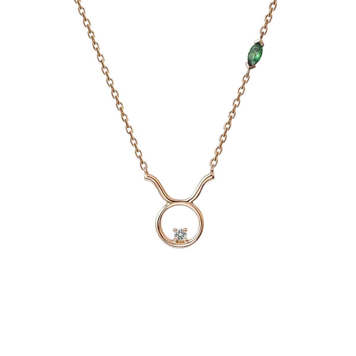 Green Garnet Diamond Taurus Pendant with Chain