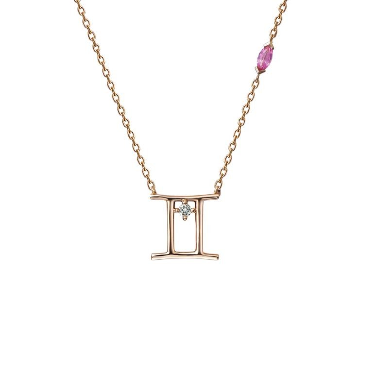 Pink Sapphire Diamond Gemini Pendant with Chain in 18K Rose Gold