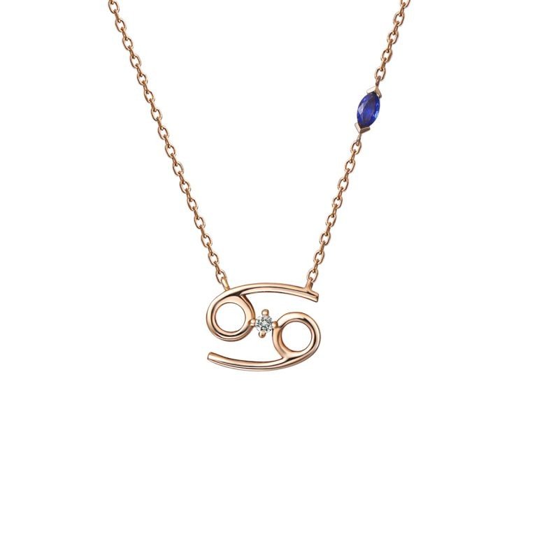 Sapphire Diamond Cancer Pendant with Chain in 18K Rose Gold 