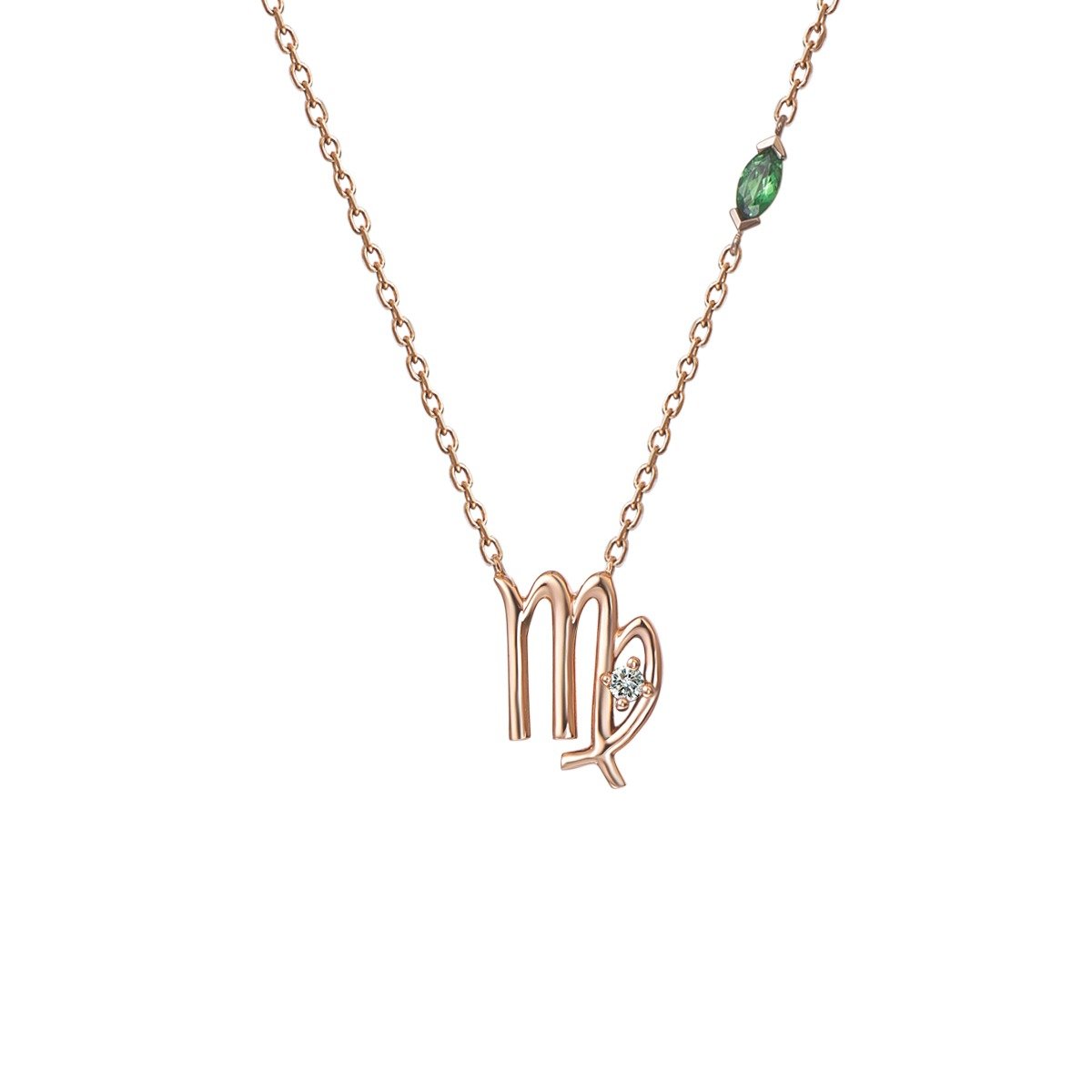 Green Garnet Diamond Virgo Pendant with Chain