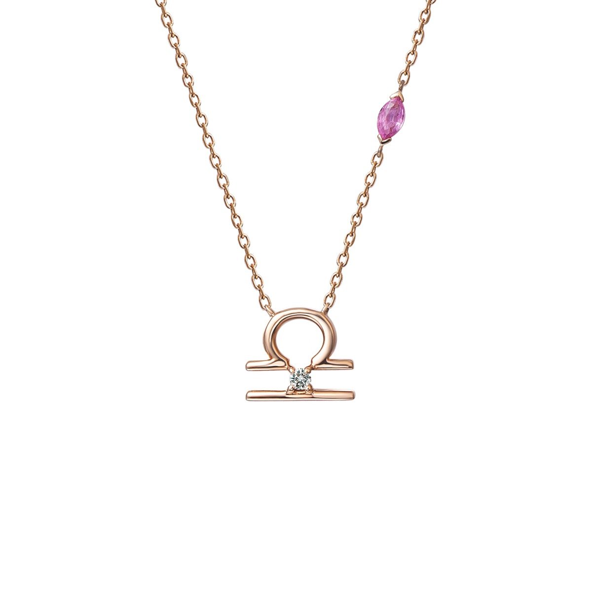 Pink Sapphire Diamond Libra Pendant with Chain