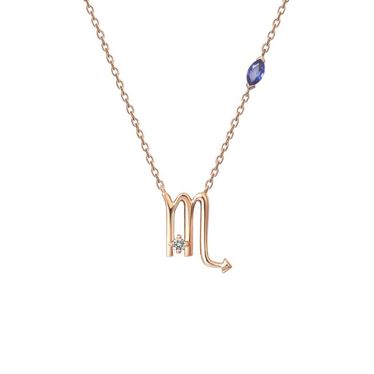 Sapphire Diamond Scorpio Pendant with Chain in 18K Rose Gold