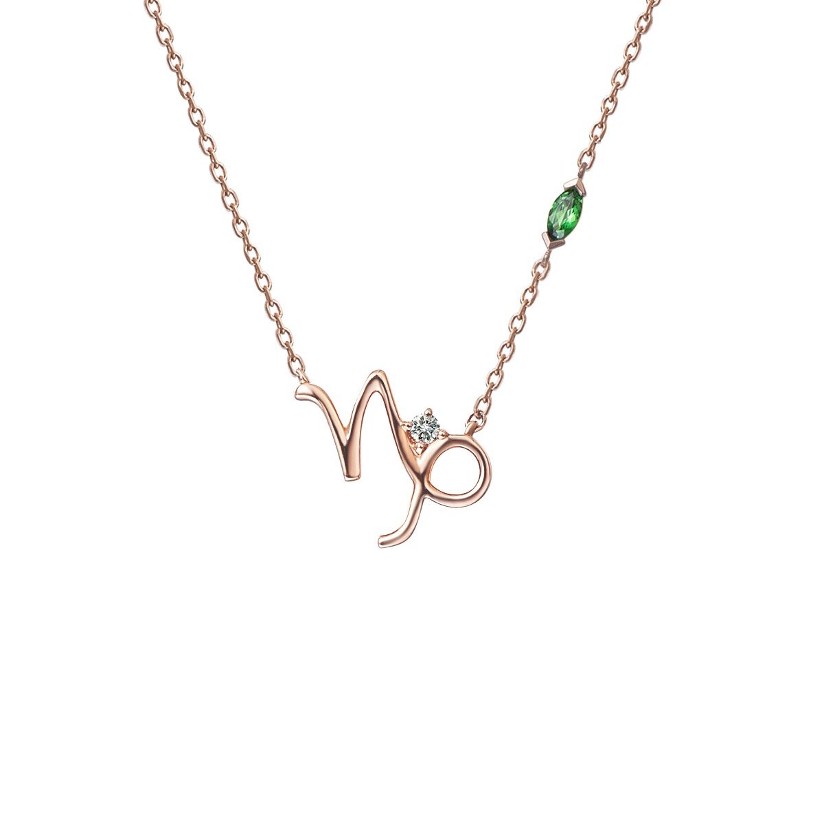 Green Garnet Diamond Capricorn Pendant with Chain