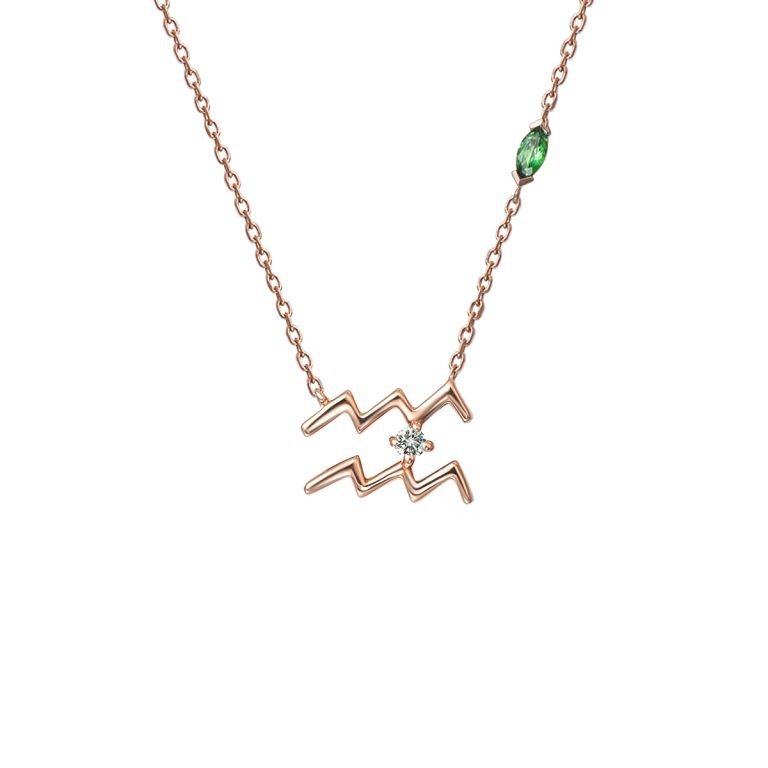 Green Garnet Diamond Aquarius Pendant with Chain in 18K Rose Gold