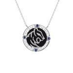 Black Agate Sapphire Diamond Year of the Tiger Pendant with Chain in 18K White Gold