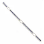 Sapphire Diamond Vintage Links Bracelet in 18K White Gold