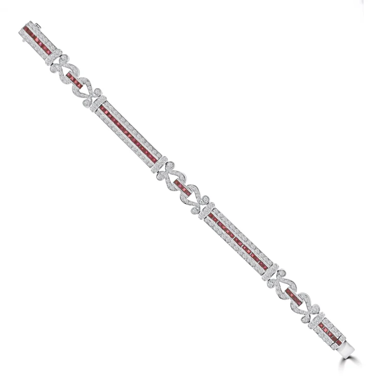 Ruby Diamond Vintage Links Bracelet in 18K White Gold