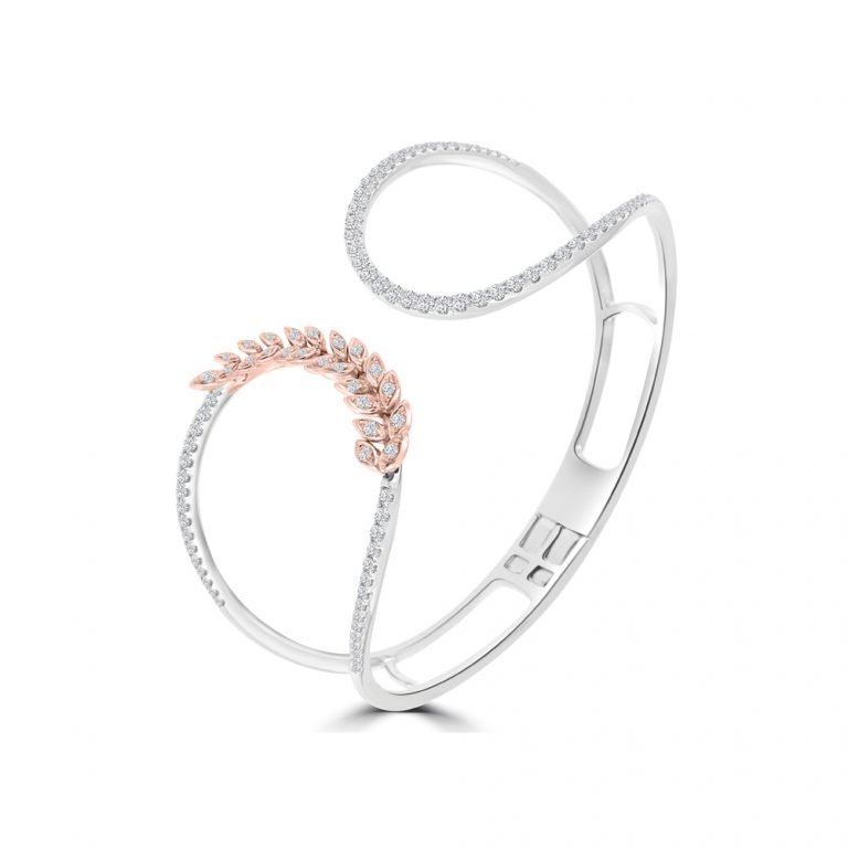 Diamond Vine Fancy Cuff Bangle in 18K White Gold, 18K Rose Gold