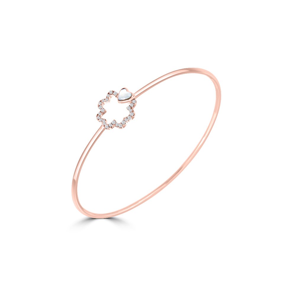 Mother of Pearl Diamond Open Clover Bangle