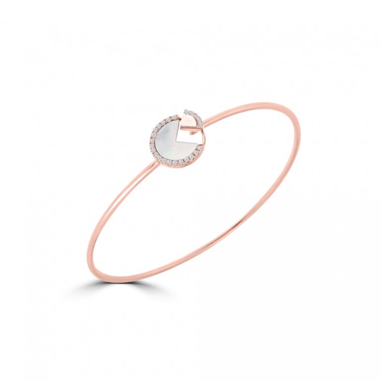Mother of Pearl Diamond Bangle in 18K Rose Gold