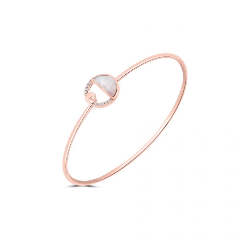 Pink Mother of Pearl Diamond Bangle in 18K Rose Gold