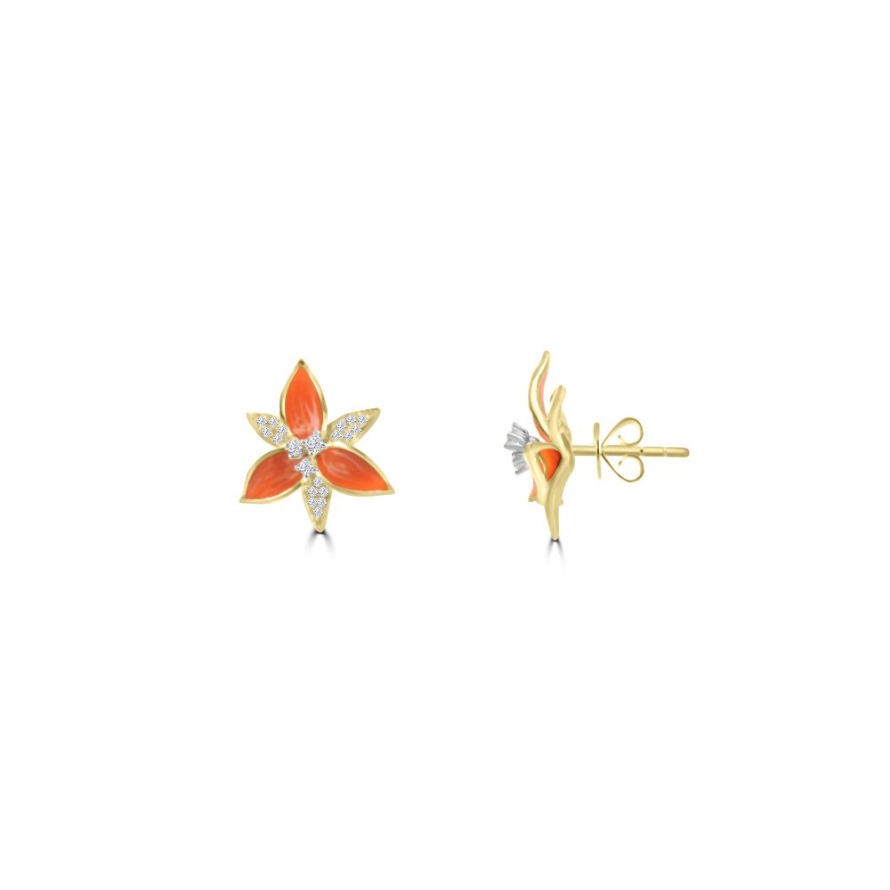 Diamond Enamel Floral Stud Earrings