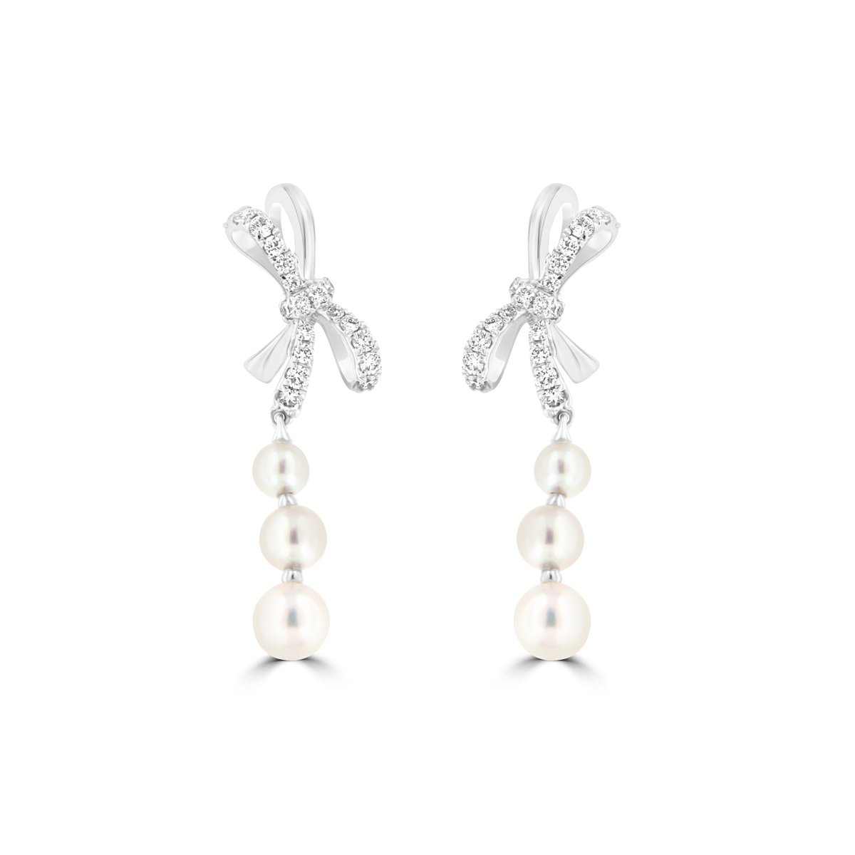 Akoya Pearl Diamond Ribbon Drop Earrings