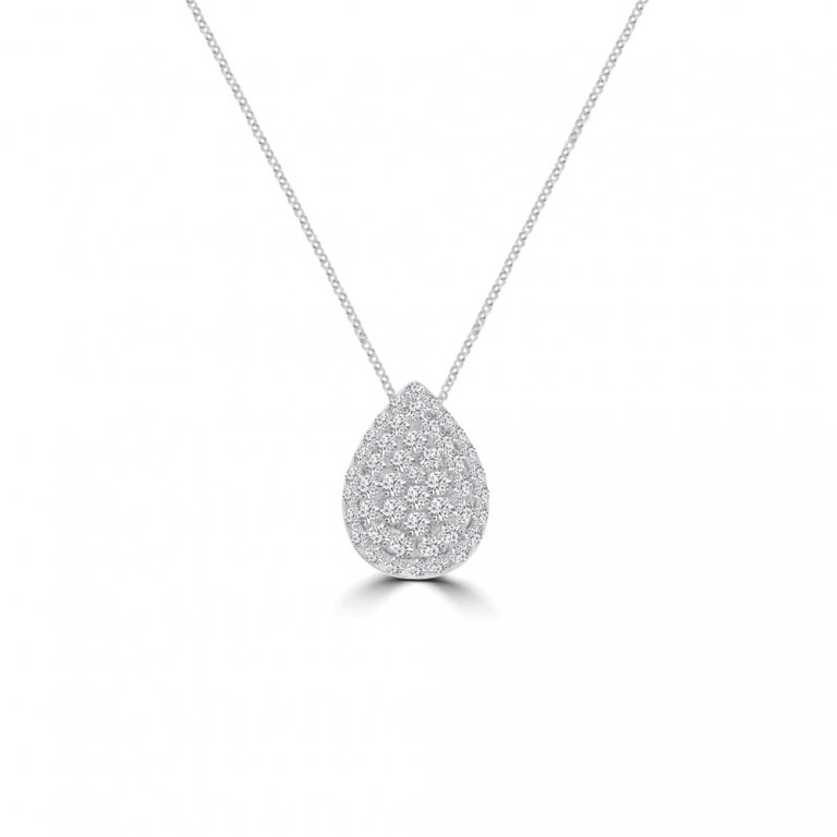 Diamond Pavé Teardrop Pendant with Chain in 18K White Gold