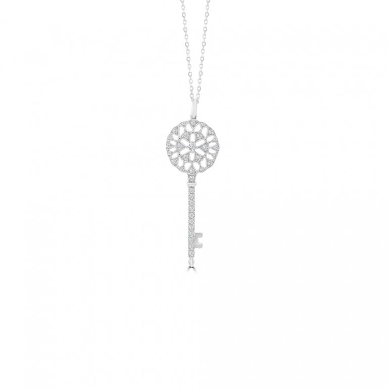 Diamond Classic Key Pendant with Chain in 18K White Gold