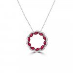 Marquise Cut Ruby Diamond Fancy Circle Pendant with Chain in 18K White Gold