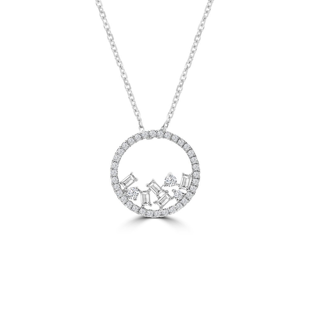 Baguette Diamond Sprinkle Open Circle Pendant with Chain