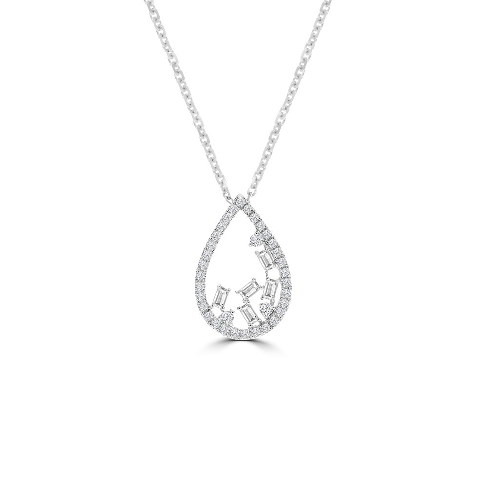 Baguette Diamond Sprinkle Open Teardrop Pendant with Chain