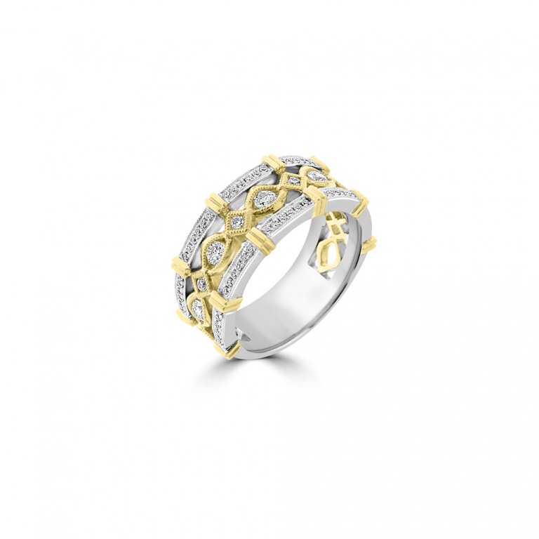 Diamond Filigree Openwork Ring in 18K White Gold, 18K Yellow Gold