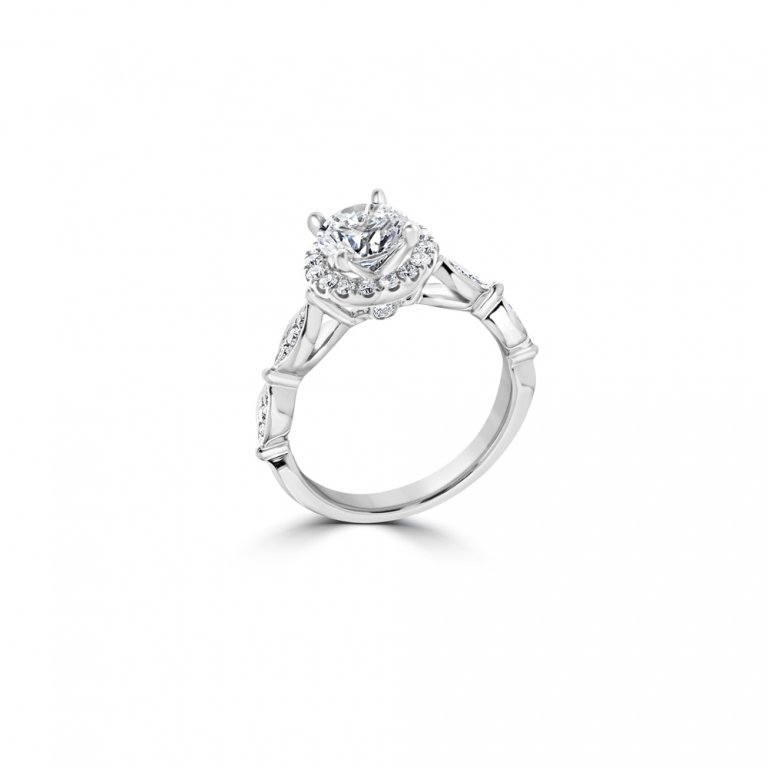 Diamond Halo Eyelet Engagement Ring in 14K White Gold