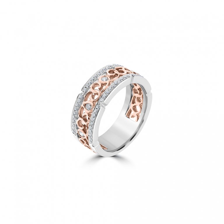Diamond Filigree Openwork Ring in 18K White Gold, 18K Rose Gold