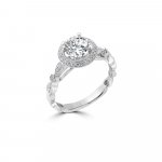 Diamond Vintage Halo Engagement Ring in 18K White Gold