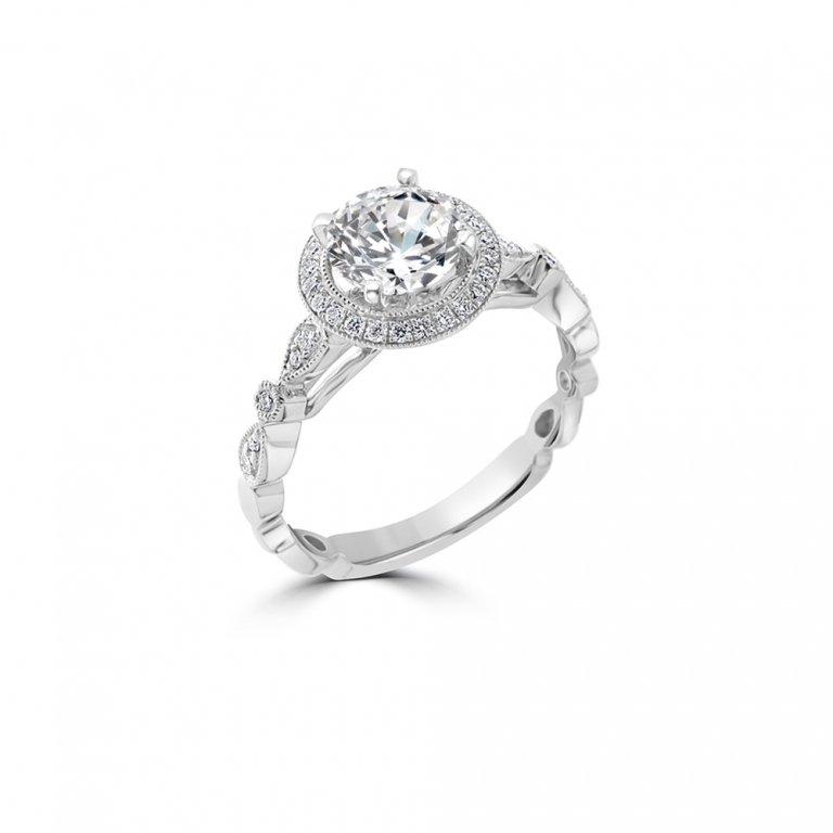 Diamond Vintage Halo Engagement Ring in 18K White Gold