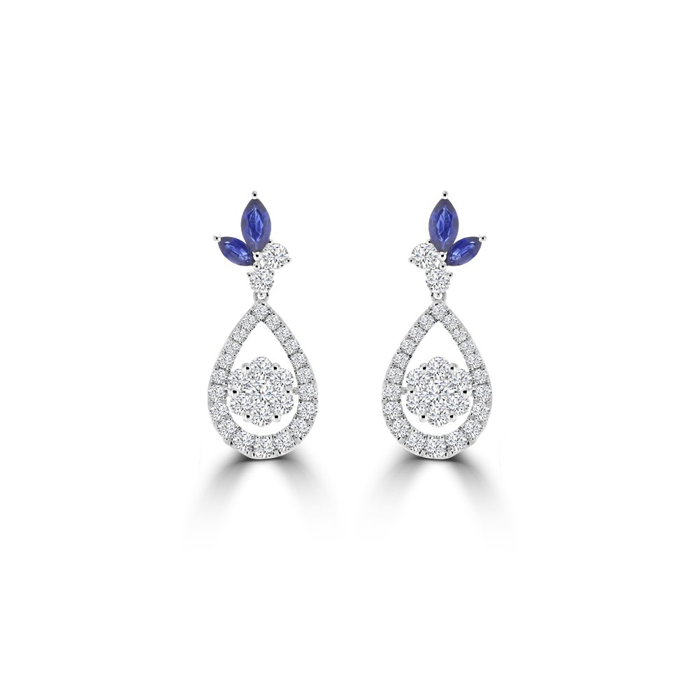 Marquise Cut Sapphire Diamond Teardrop Earrings