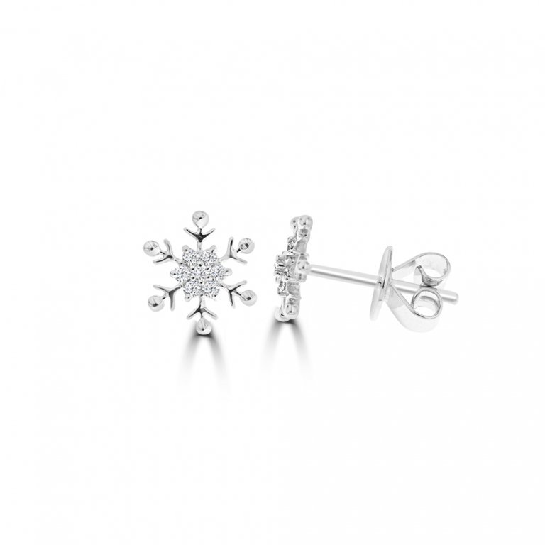Diamond Snowflake Stud Earrings in 18K White Gold