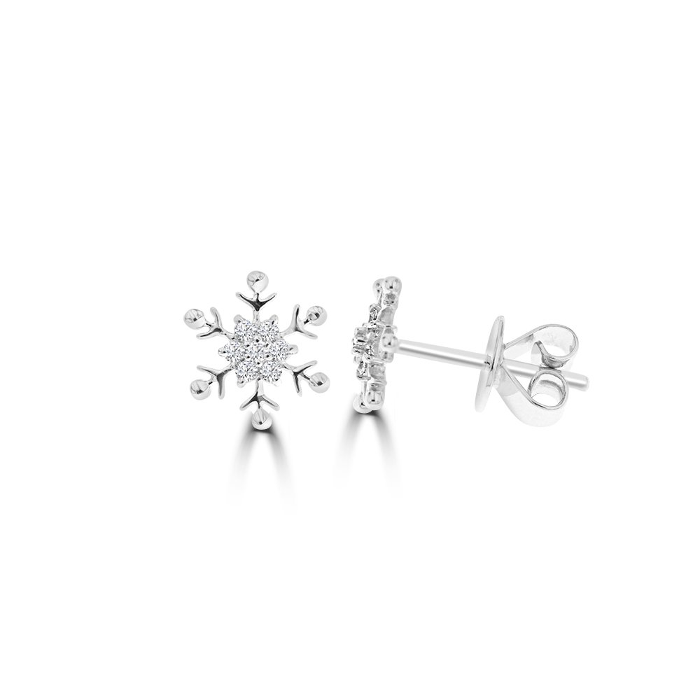 Diamond Snowflake Stud Earrings in 18K White Gold