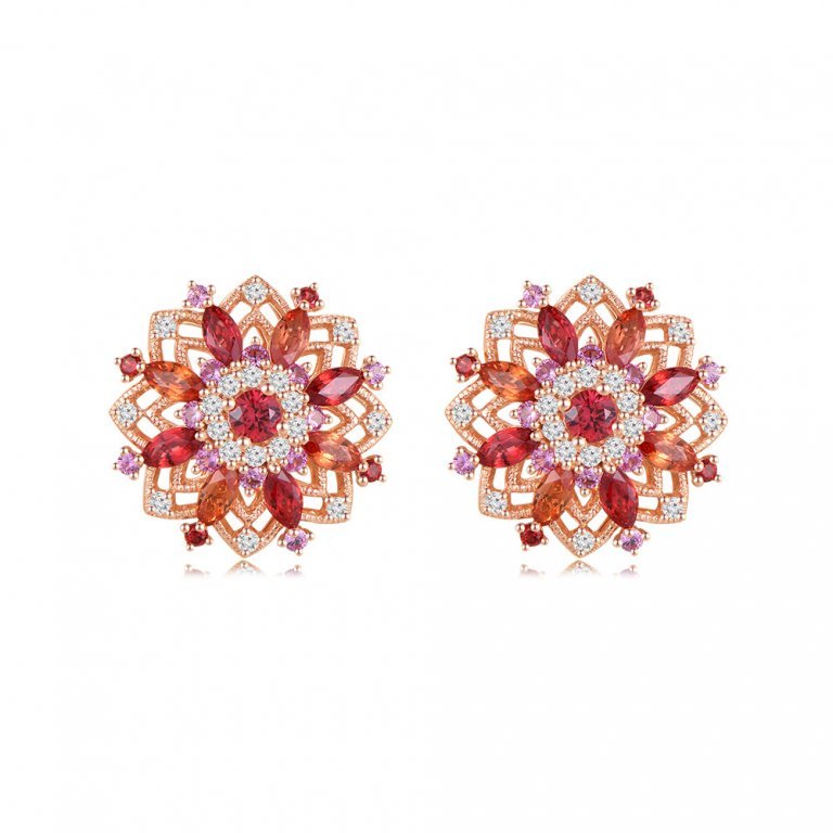 Multicolour Sapphire Diamond Kaleidoscope Earrings in 18K Rose Gold