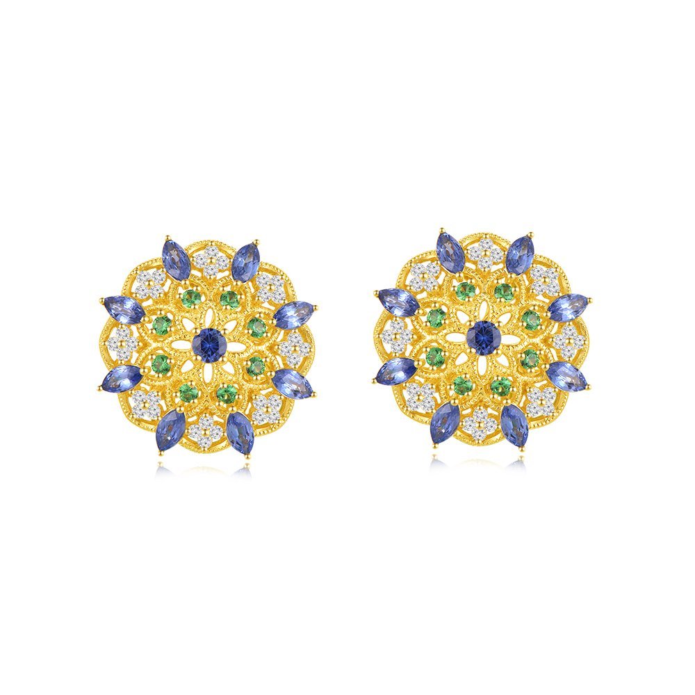 Multicolor Sapphire Green Garnet Diamond Kaleidoscope Earrings