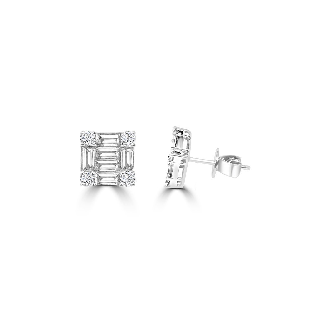 Baguette Diamond Cluster Stud Earrings
