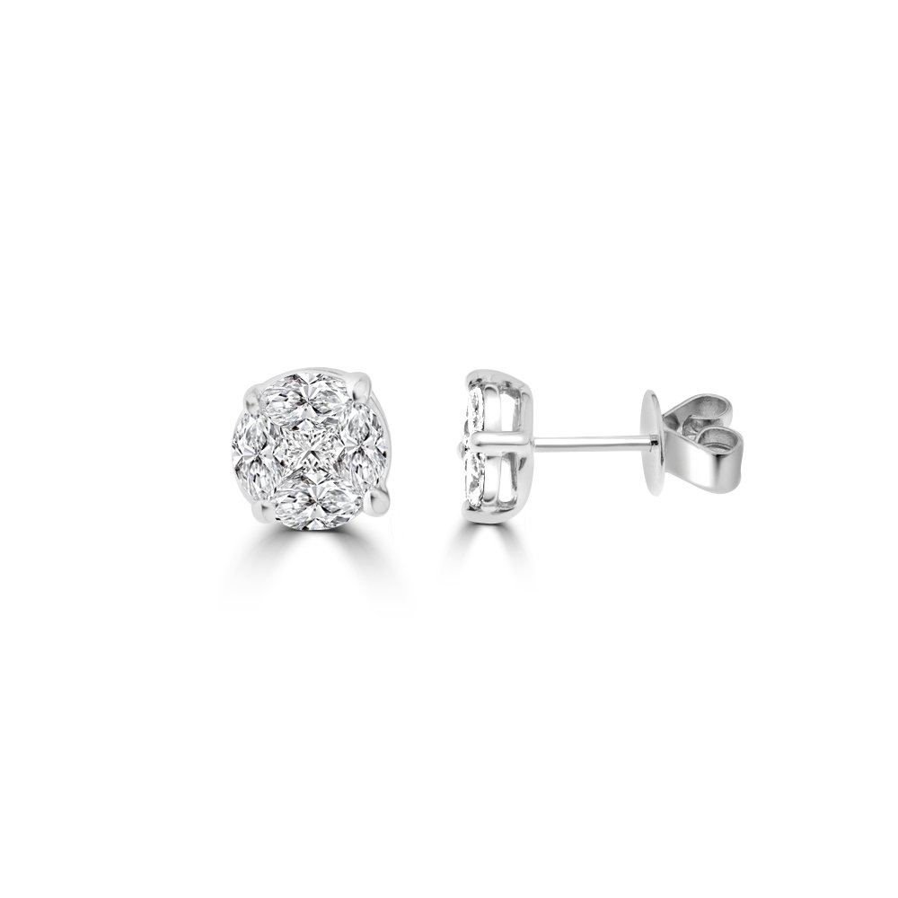 Diamond Round Cluster Stud Earrings (S)