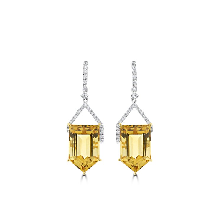 Citrine Diamond Drop Earrings in 18K White Gold, 18K Yellow Gold