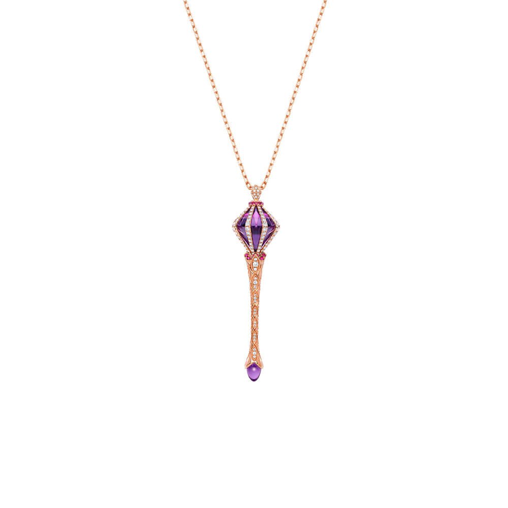 Amethyst Ruby Diamond Pendant with Chain