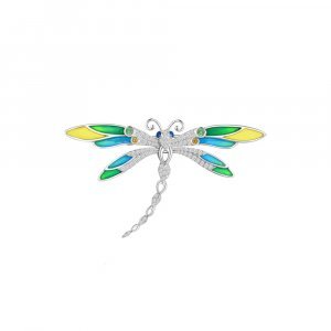 Green Garnet Yellow Sapphire Diamond Enamel Dragonfly Brooch