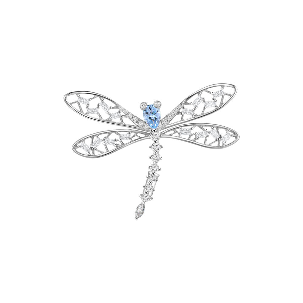 Aquamarine Diamond Dragonfly Brooch