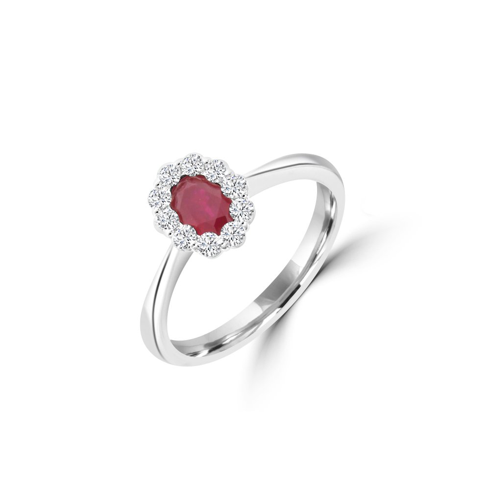 Oval Shaped Ruby Diamond Halo Ring