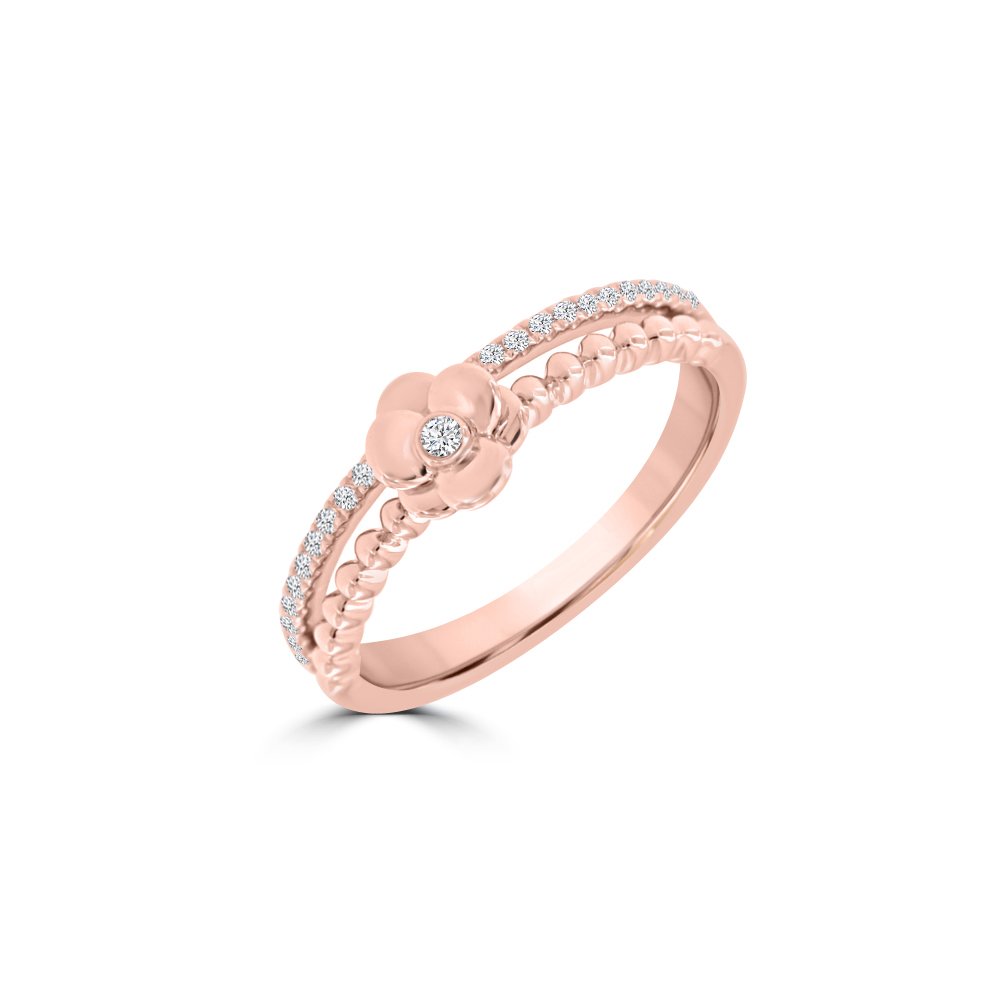 Diamond Camelia Flower Double Row Ring
