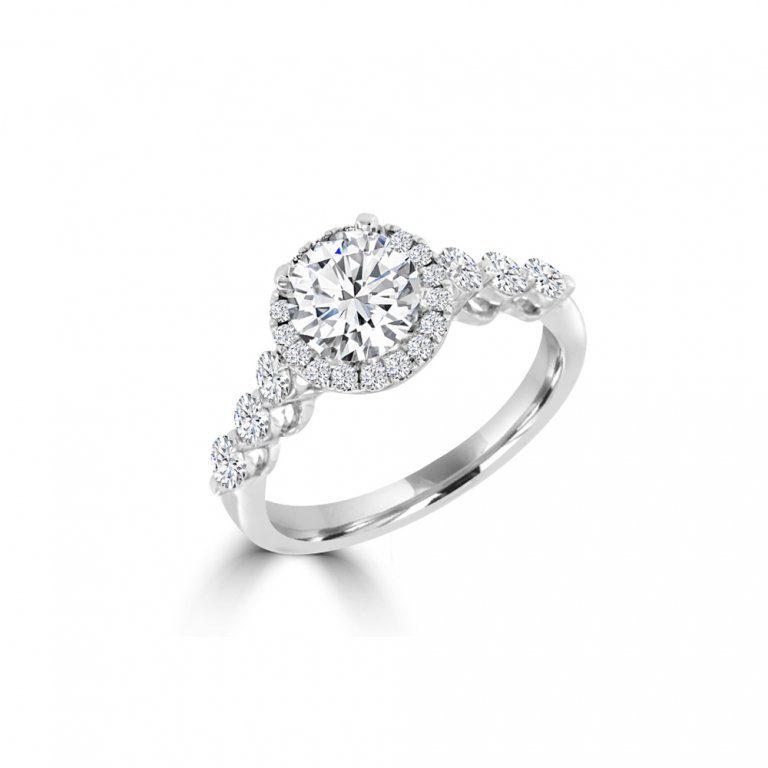 Diamond Round Halo Engagement Ring in 18K White Gold