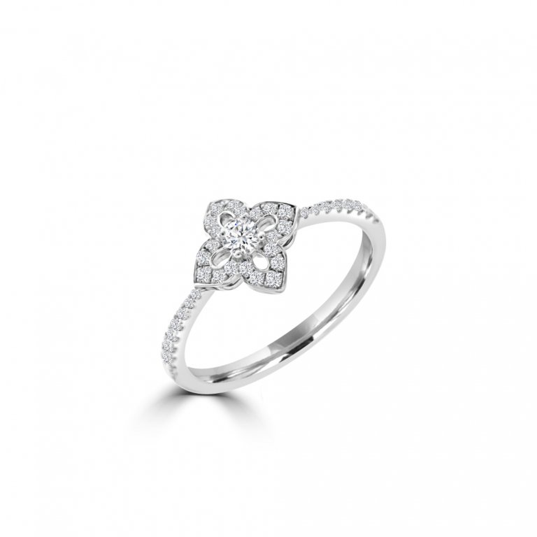 Diamond Open Petal Floral Ring in 18K White Gold